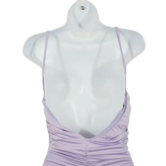 NEW Revamped Lilac Purple Ruched Low Back Mini Dress Size Small - Picture 6 of 10
